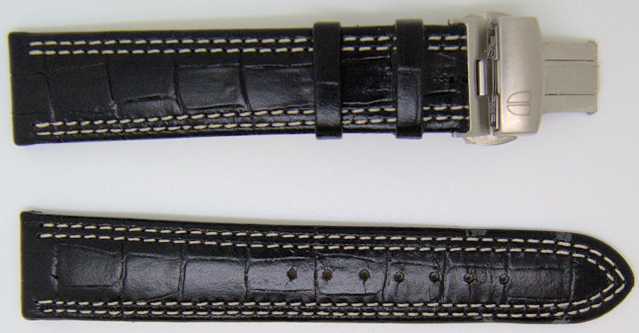 NOS 20mm handcrafted by Di Modell in Germany black leather watch strap with stainless deployant,minutemanwatches,Minuteman Watch Company,Watch Strap