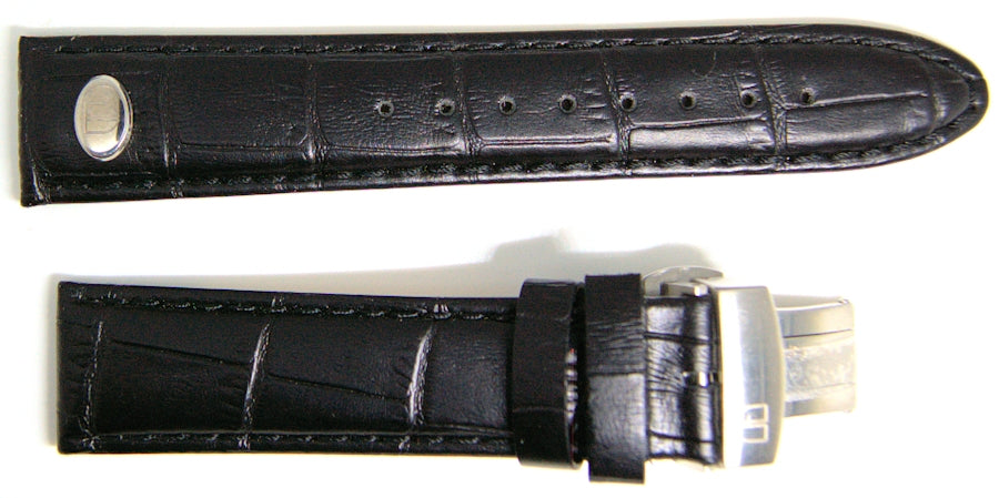 NOS 20mm black leather watch strap with stainless deployant,minutemanwatches,Minuteman Watch Company,Watch Strap
